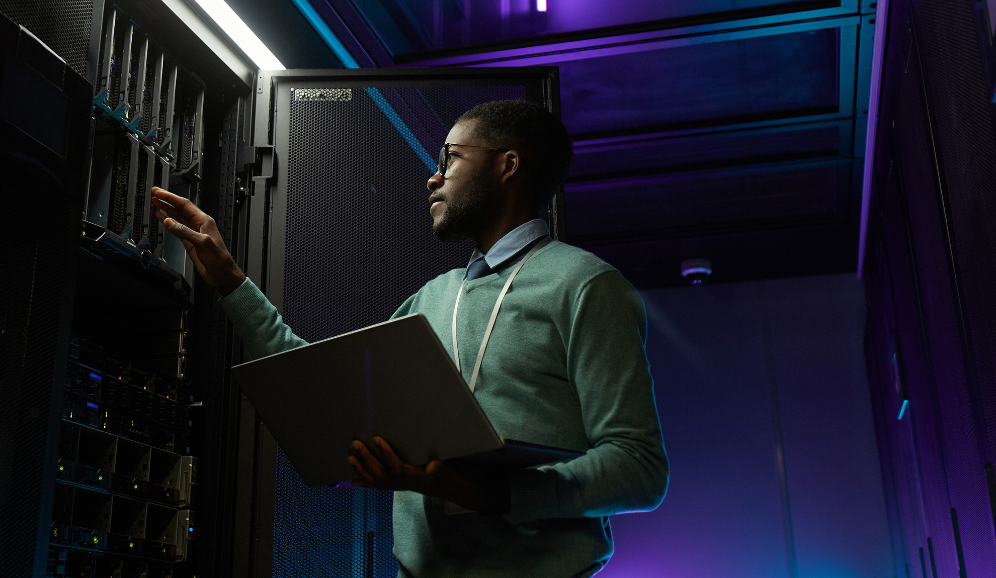 African American IT Engineer in Data Center
